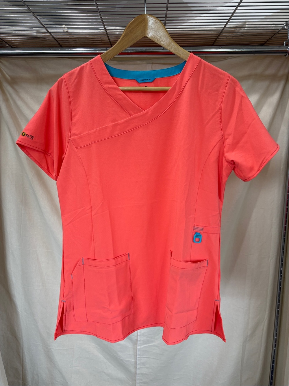 Carhartt Coral Pink Mock Wrap Short Sleeve Scrub Top